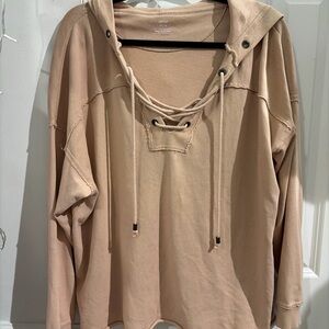 Aerie Beige Lace-Up Sweatshirt